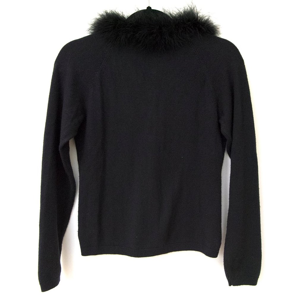 Vintage Talbots Black Acrylic Cardigan Sweater Faux-Fur Collar sz 14 - Picture 7 of 10